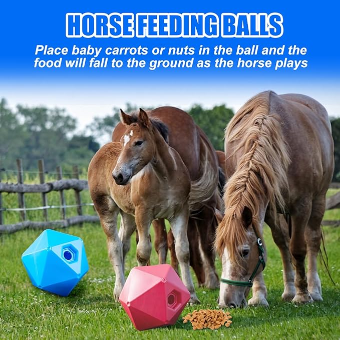 Horse Treat Ball, 9" Horse Ball Feeder Toy & Stress Reliever with 1.13 Inch Opening for Paddock, Slow Feed Enrichment Toys for Horses to Play(2 Pack,Pink Blue)