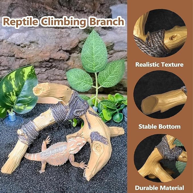 Tfwadmx Snake Climbing Branch, Reptile Wood Trunk Branches Decor Resin Reptile Climbing Wood Branches Gecko Tank Branches Decor Chameleon Cage Accessories for Lizards, Tarantulas, Frogs