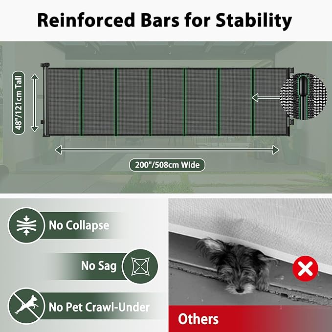 200" Retractable Baby Gates Extra Wide Dog Gates for Doorways, 48" Extra Tall Pet Gate Retractable Dog Gate, Long Baby Gate Retractable Fence Outdoor, Driveway Gate Retractable Garage Gate, Black