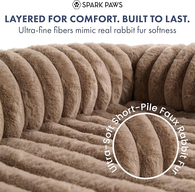 Spark Paws Luxury Dog Couch Cover Bed, Calming Pet Furniture Protector for Large & Small Dogs, Washable Bolster Dog Bed for Couch, Sofa & Bed - Brown, 2XL