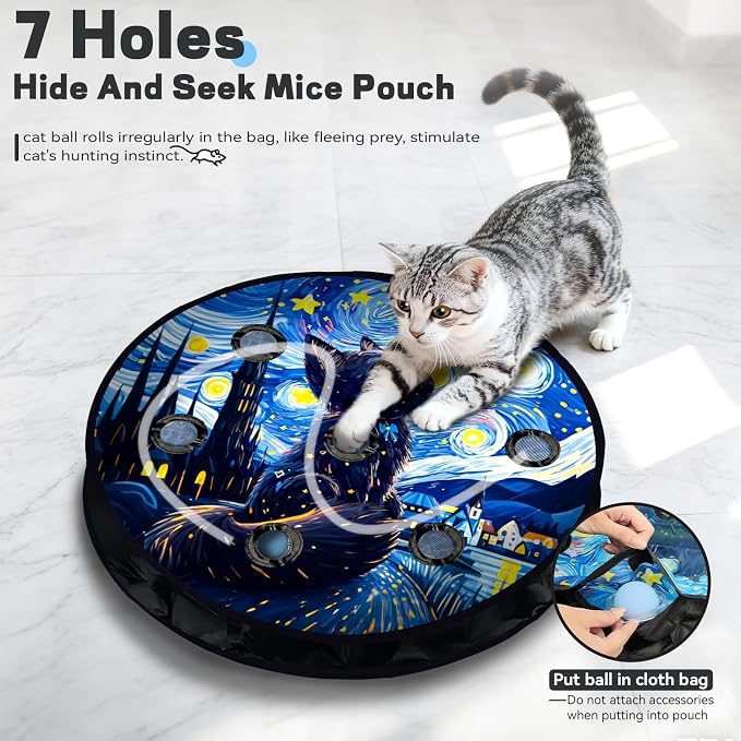 Interactive Cat Toy for Indoor Cats, Motion Activated Ball &7-Hole Maze Mat - Image 3