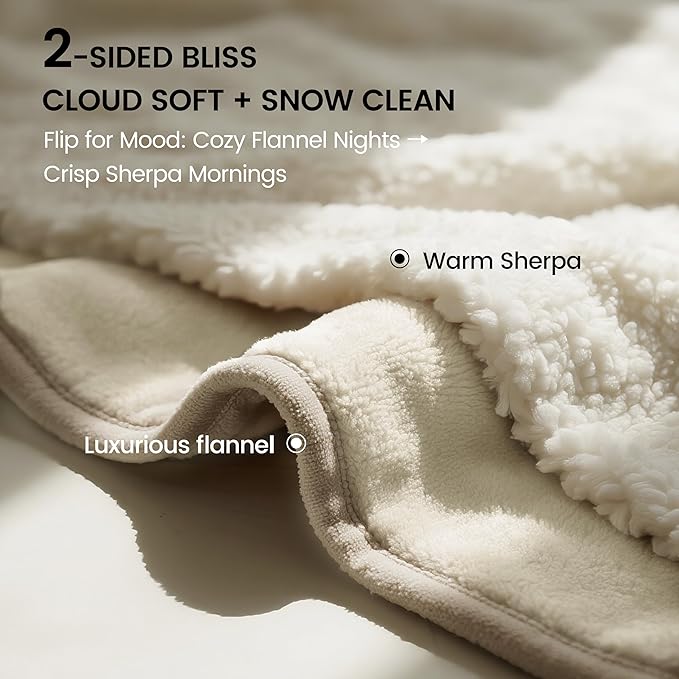 gogobunny Waterproof Bed Blanket, Reversible Sherpa Fleece Throw Blanket for Dog Puppy Cat, Furniture Cover Protects Bed Couch Sofa from Liquid Pee and Pet Fur (Cream, 90x90 inches)