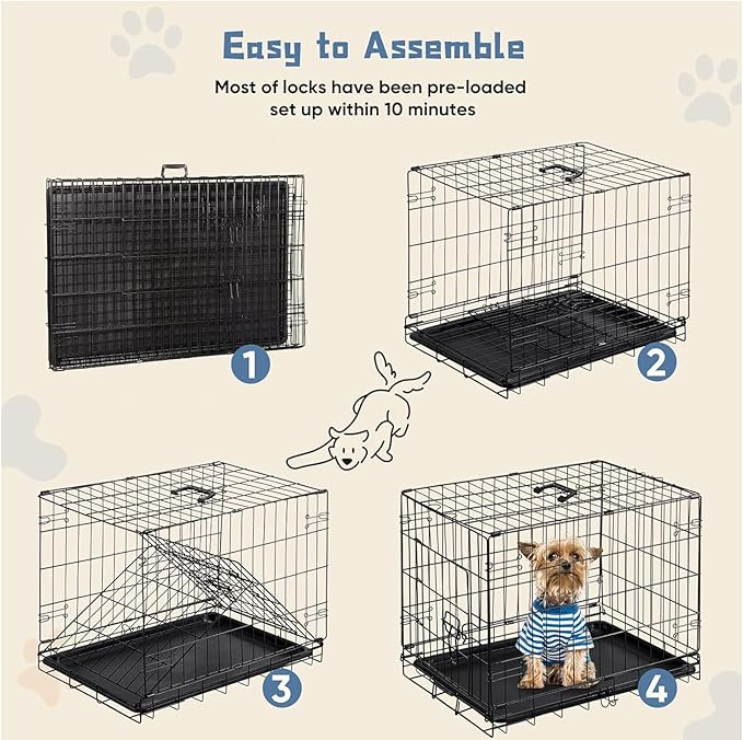 DUMOS Dog Crate, 24 Inch Medium Single Door Dog Cage with Plastic Leak-Proof Pan Tray, Folding Metal Wire Pet Kennel for Indoor, Outdoor, Travel