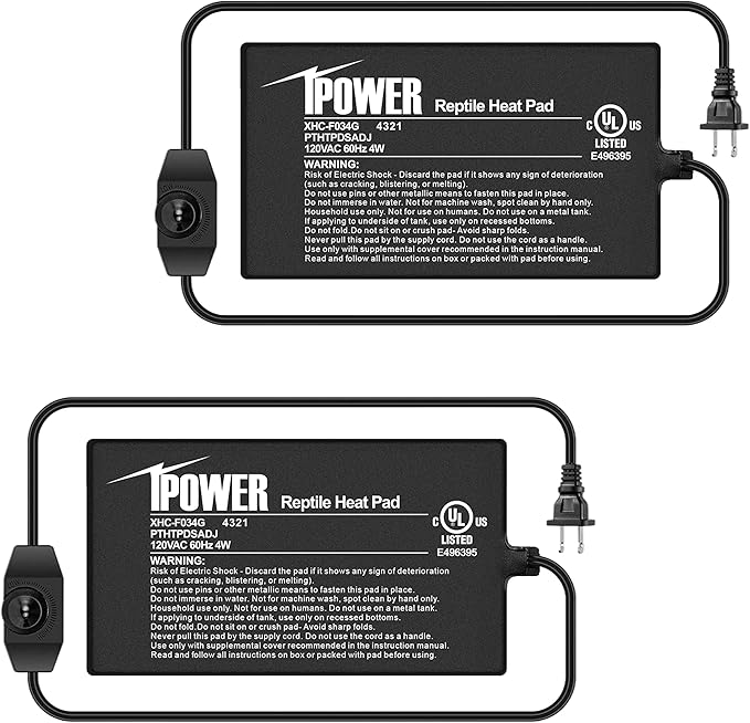 iPower 4x7 Inch Reptile Heating Pad with Adjustable Controller Knob, Under Tank Heater Mat for Turtles, Lizards, Snakes, Amphibians & Small Pets, 2 Pack