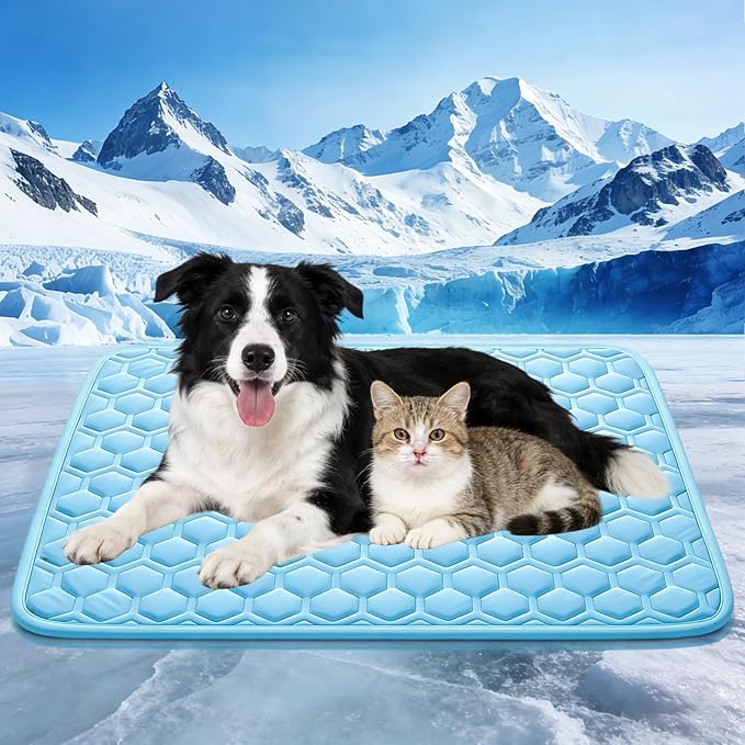 Cooling Mat for Large Dogs, Thick Breathable Dog Cooling Mat Q-MAX>0.45, Cooling Bed Chill Cool Fiber & Non-Slip Bottom Cold Crate Pad Kennel Bed for Dog Puppy and Cat, Non-Toxic, Foldable & Washable