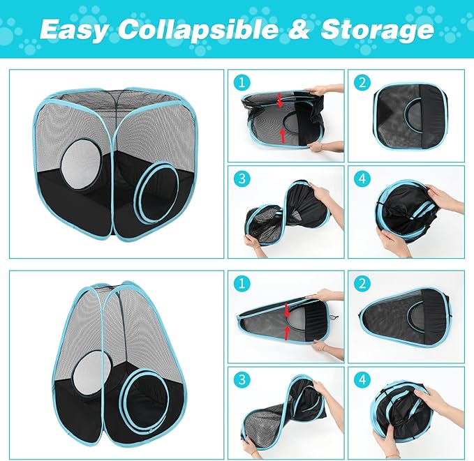Rabbit Playpen with Tunnel, Breathable & Transparent Rabbit Playpen Pop Open Tent with Tube for Dwarf Rabbits,Ferret, Small Animal Playpens Bunny Tunnels Exercise Play Indoor or Outdoor