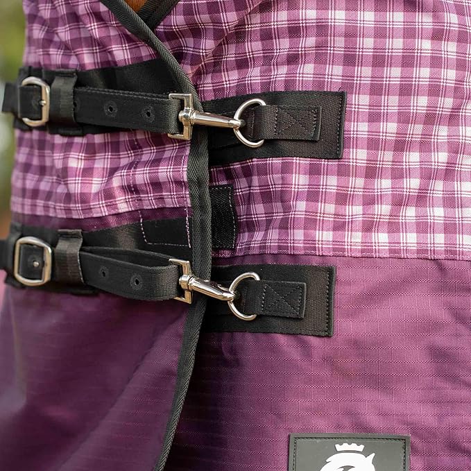Equinavia Norse Lightweight 100g Fill Horse Rain Blanket | Waterproof Turnout Sheet - Black - 66 in - Plum Wine/Orchid Haze - 72 in