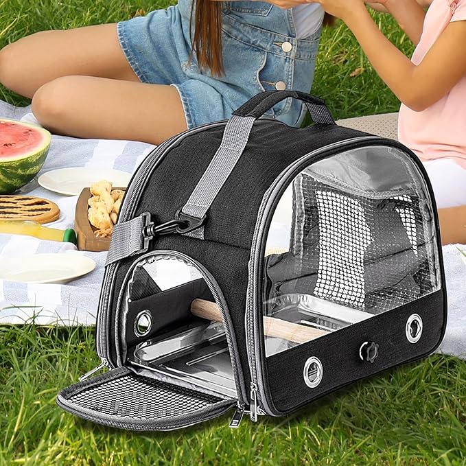 Bird Travel Cage - 33x24x26cm Small Parrot Bird Travel Cage, Lightweight Backpack for Parrot with Shoulder Strap | Portable Small Animal Carrier | Portable Birds Backpack for Budgies, Parakeets, Gent