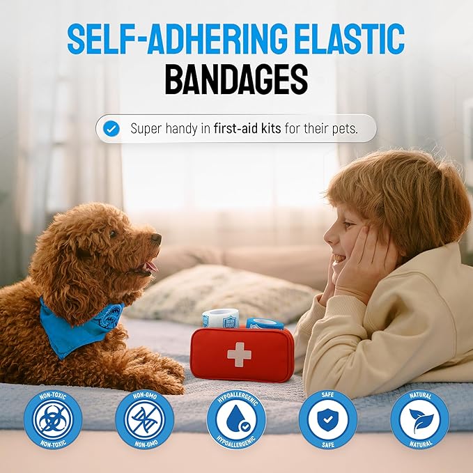 SILVER GRADE Set of 6 Elastic Self-Adhesive Bandages – Cat & Dog Bandages for Wounds from Natural Rubber Latex – Breathable Dog Paw Bandage for All Breeds Care – 2-inch Rolls