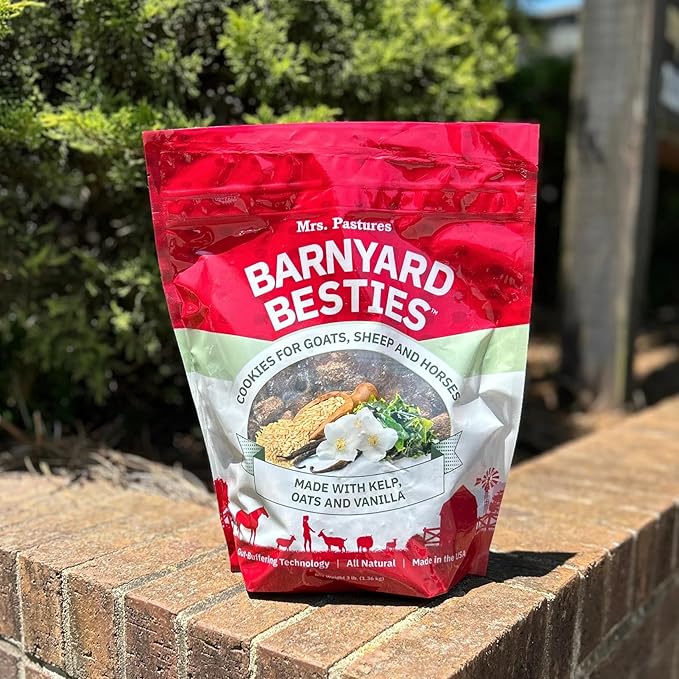 Mrs. Pastures Barnyard Besties - Cookies and Treats for Goats, Sheep and Horses - Premium Treats - Made with Kelp, Oats & Vanilla - Preservative Free - All Natural - Made in USA - (3lbs)