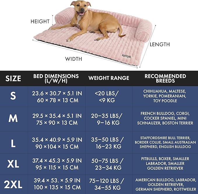 Spark Paws Luxury Dog Couch Cover Bed, Calming Pet Furniture Protector for Large & Small Dogs, Washable Bolster Dog Bed for Couch, Sofa & Bed - Pink, Medium