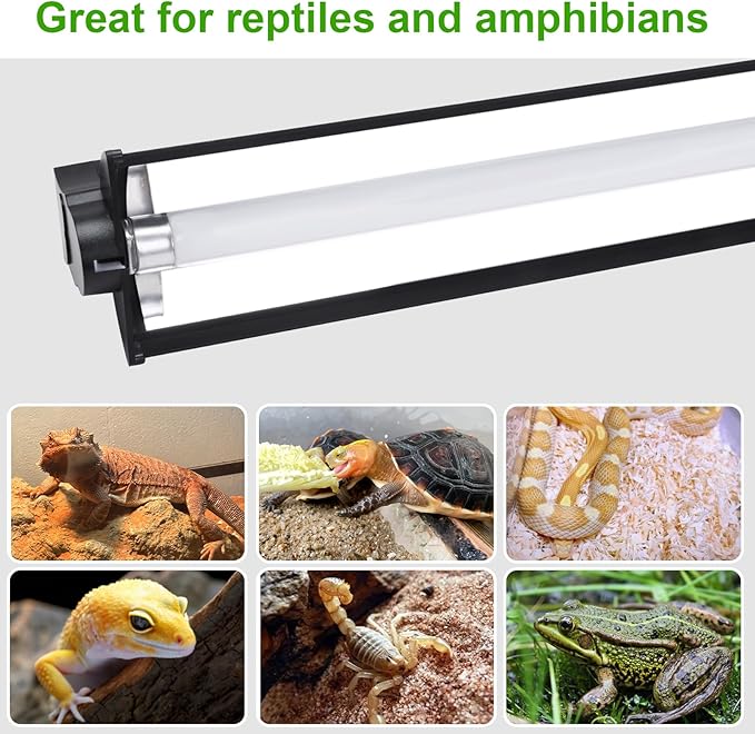 Aiicioo T5 HO UVB Reptile Light Fixture 10.0 24W Light Combo Kit 22 Inch Light Fixture Reptile Terrarium Hood with 22W Reptile Light Bar for Bearded Dragon Lizards Turtle Tank
