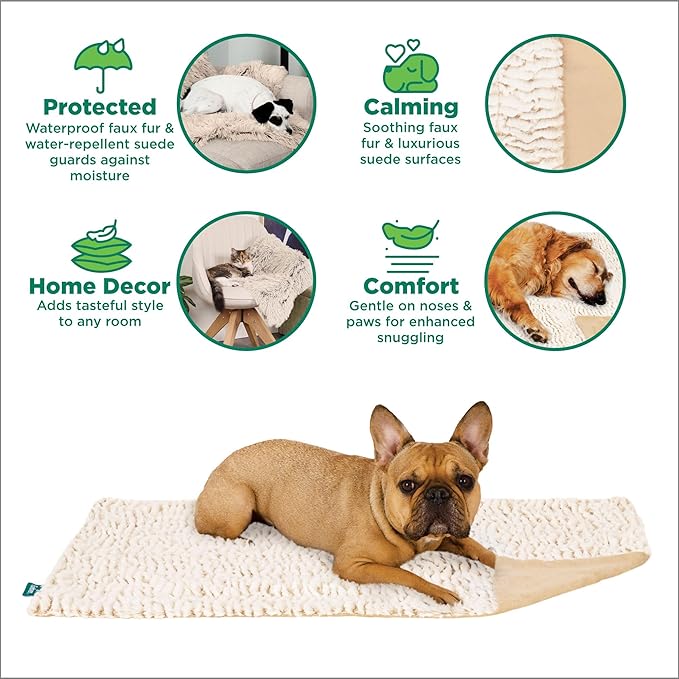 FurHaven Waterproof Dog Blanket – Birch Faux Fur & Suede Calming Throw for Pets, Washable – Taupe, XL