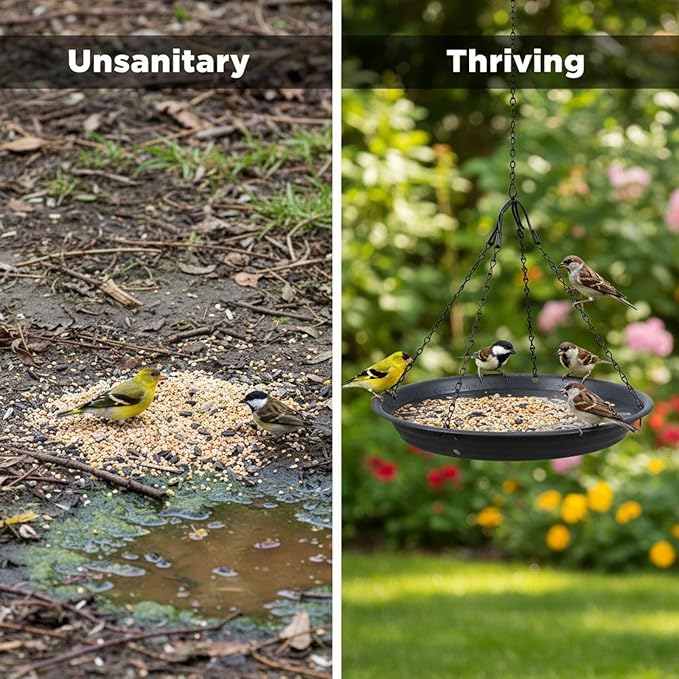 Generic 2 Pcs Bird Feeder and Bath Combo, 12.8 in Outdoor Hanging Tray, Large Capacity, Easy to Clean