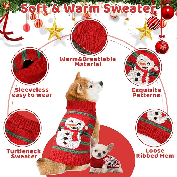Christmas Dog Sweaters for Small Medium Large Dogs and Cats,Pet Soft Warm Holiday Outfit Girl & Boy,Pup Winter Clothes Turtleneck Double Knitting Collar for Outdoors Playing (Snowman,X-Large)