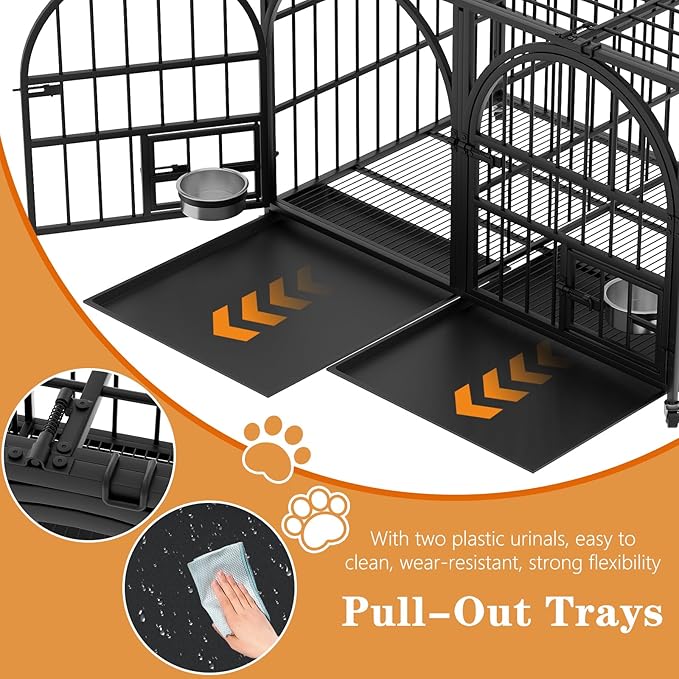 Dosker 42 inch Heavy Duty Metal Dog Crate Cage with Divider for 2 Dogs/Large Dog,All Metal Open Top Escape Proof Cage,Dog Kennel Indoor with Wheels,Floor Grid,Tray,Feeding Bowl
