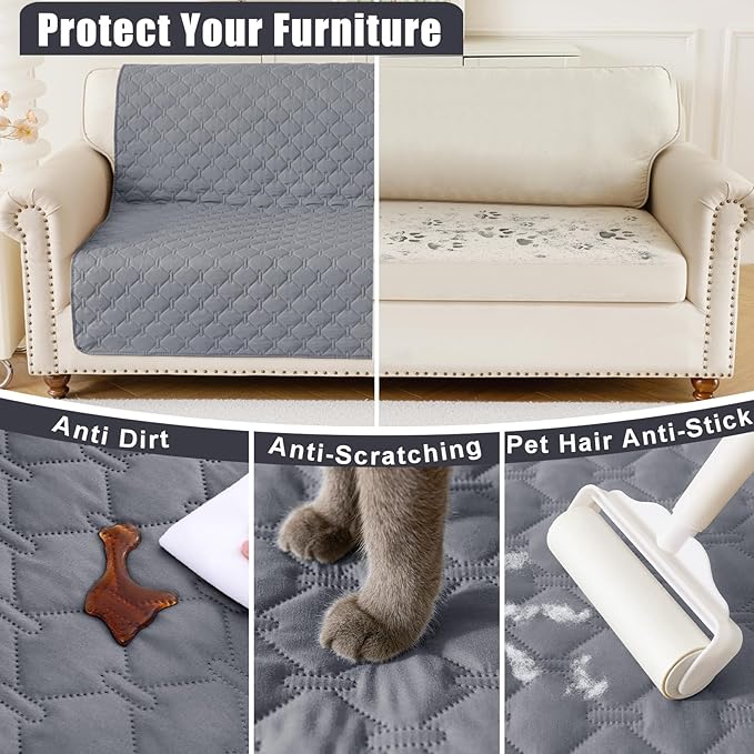 Smiry Waterproof Dog Bed Cover Blanket, Soft Reversible Pet Blanket, Washable Leakproof Cats Dogs Couch Cover for Sofa, Couch, Furniture (68x82 Inch, Grey/Dark Grey)