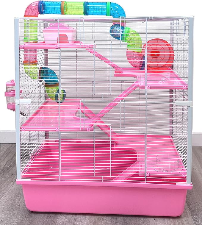 Extra Large Multi-Levels Easy Setup Deluxe Dwarf Hamster Mansion Mouse Habitat Gerbil House Full Set of Accessories for Mice Rat with Crossover Tube Tunnel Expandable and Customizable