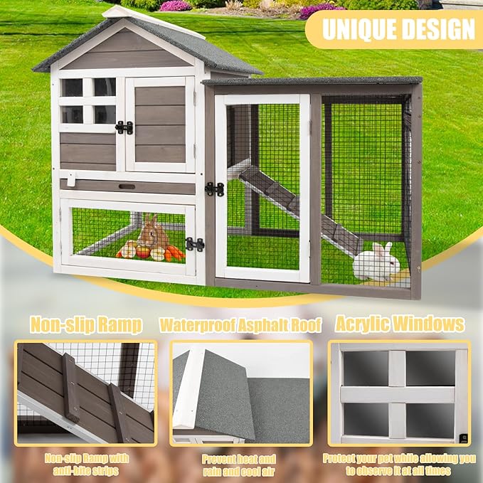 Ketive Rabbit Hutch Indoor Bunny Hutch Outdoor Wooden Rabbit Cages Indoor Rabbit Hutch with Pull Out Tray Large Rabbit Hutch Bunny Hutch Waterproof Asphalt Roof Guinea Pig Cages Pet House