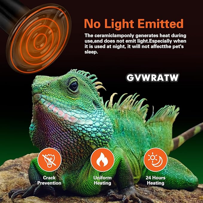 0.25 inch(75mm) Ceramic Heat Emitter Bulb 2 Pack for Reptiles ?€? No Light Infrared Heat Lamp for Lizards, Snakes, Bearded Dragons ?€? Safe Nighttime Heating for Terrariums & Outdoor Pet Brooders
