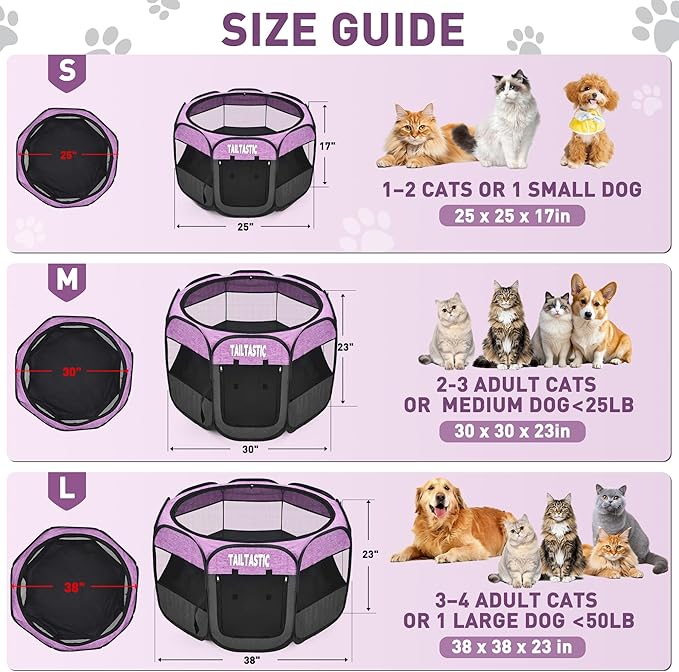 Portable Pet Playpen for Small Dogs & Cats, Foldable Puppy Safety Pen with Removable Zipper Top, Breathable Mesh Dog Delivery Room, Indoor Isolation Cage for Kittens/Rabbits (Purple, Small)