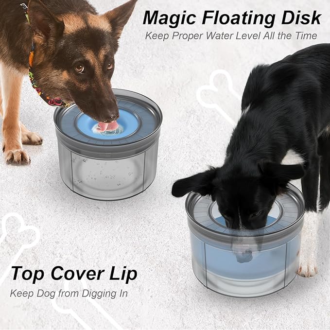Techphardo 1Gallon No Spill Dog Water Bowl-3.8L Large Capacity, BPA-Free, Anti-Splash & Anti-Digging Design with Non-Slip Base, for Messy Drinkers
