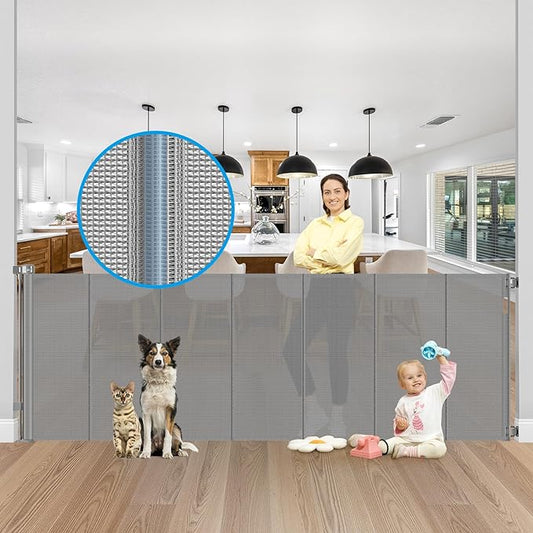 Reinforced 42" Extra Tall X 100" Extra Long Baby Gate for Large Openings with Reinforced Bars Retractable Pet Gate for Dogs Extra Wide Retractable Baby Gate No Sagging Extra Tall Retractable Dog Gate
