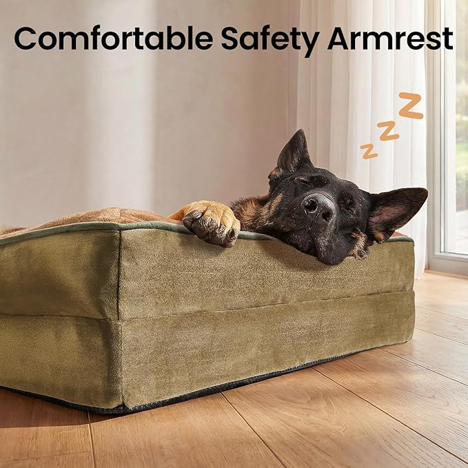 OhGeni Orthopedic Dog Bed Couch Big Cat Sofa for Extra Large Sized Pets with Memory Foam, Machine-Washable Waterproof Removable Cover, Soft Comfortable Fabric, 44-inch (Brown)