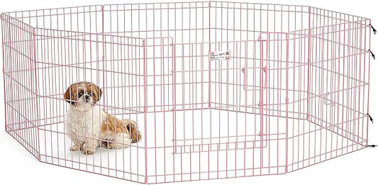 MidWest Homes for Pets 24-Inch Exercise Pen, for Indoor and Outdoor Use, 16 Sq Feet of Play, Single Door Folding Dog Pen, with Large Door Opening & Secure Latch, Easy to Set Up, Foldable Dog Playpen
