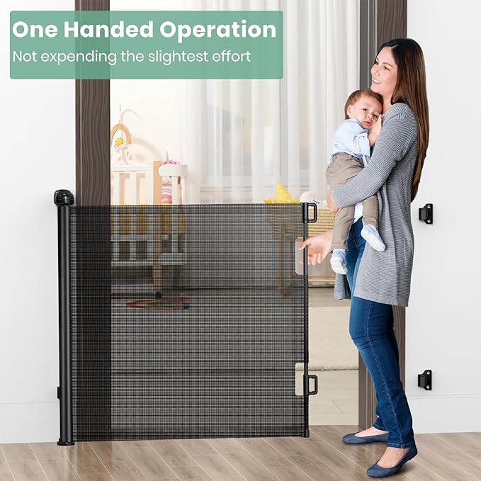 HAMOPY Retractable Baby Gates, 33" Tall, Extends up to 71" Extra Wide Baby Gate, Durable Auto-Lock Mesh Dog Gate, Pets and Child Safety Gates for Stairs, Doorways, Hallways, Indoor, Outdoor(Black)