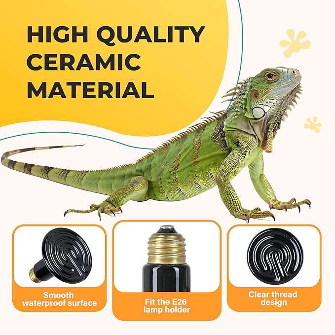 150W Reptile Heat Lamp Bulbs 2-Pack, Ceramic Heat Emitters for Bearded Dragon Gecko Lizard Turtle Snake, Night Basking Heat Lamp for Amphibian Chicken Pets E26