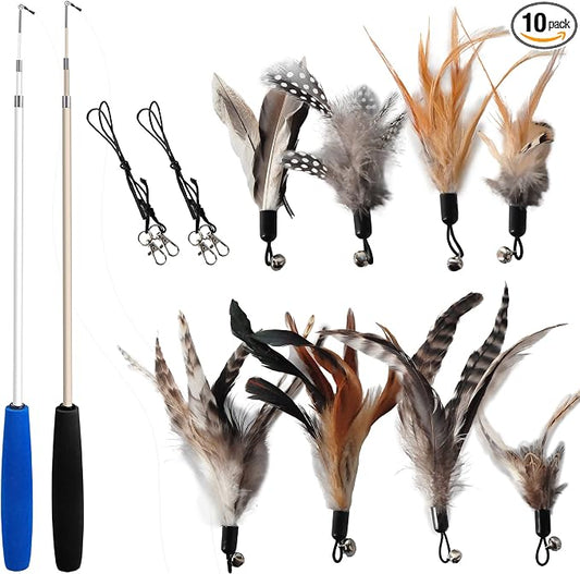 Cat Toys - No Chemical Dyeing Cat Feather Toys for Indoor Cats - Include Cat Wand and Natural Feather Refills by EcoCity