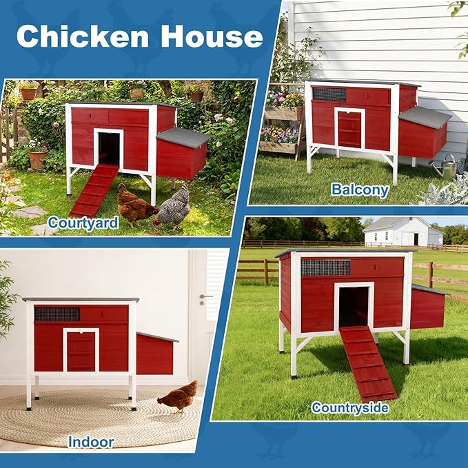 FunXplore Outdoor Chicken Coop Weatherproof Wooden Hen House Small Animal Pet Hutch with Asphalt Roof Elevated Legs Removable PVC Layer Above Nest Box Pull-Out Tray