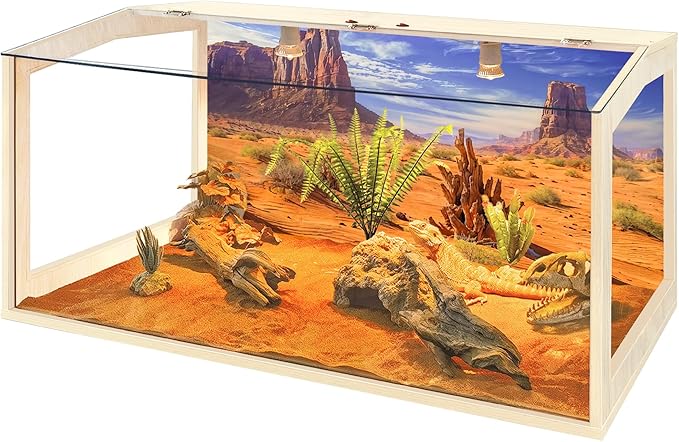 PROLEE Bearded Dragon Tank, Lizard Tank with Clear Tempered Glass Roof, Anti-Scratch Reptile Enclosure, Reptile Tank Built-in Light Fixtures with Switch (32X16X16inch,34 Gallon)