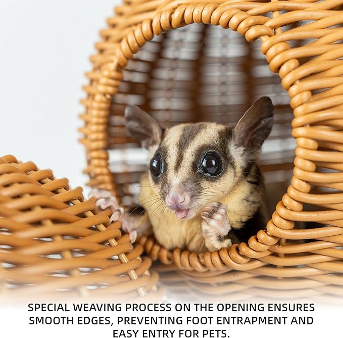 NEOUZA Sugar Glider Pouch Pet Glider Cage Sleep Bag for Small Animals Squirrels Marmosets Rats Hamsters, Metal Frame PP Rattan Durable Water Resistant Non Toxic Safe Material