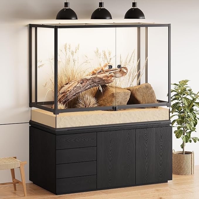 Erinnyees 74 Gallon Reptile Terrarium with Top Screen Ventilation, Snake Habitat with Heating Pad Space, Front Opening Reptile Vivarium with Sliding Cable Outlet for Leopard Geckos, Turtles, Snakes
