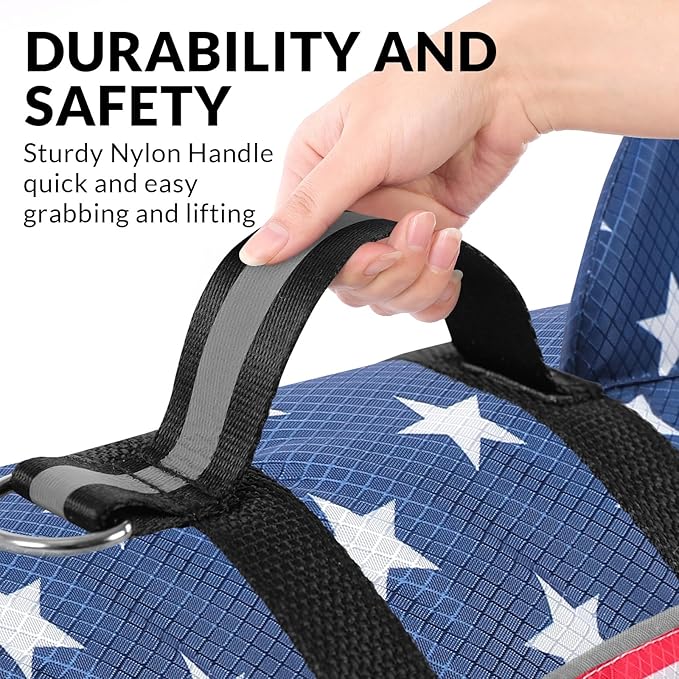 Queenmore Cat Life Jacket, XXS Extra Small Dog Life Vest for Swimming, American Flag Puppy Swimming Vest for Boating, Lightweight Small Dog Shark Swim Jacket with Rescue Handle/Leash Hook