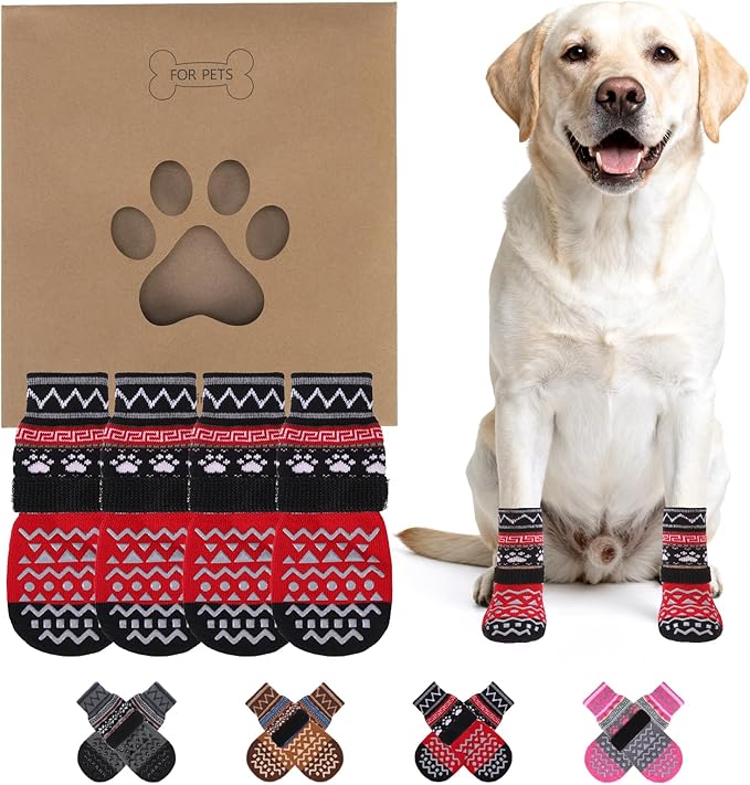 KOOLTAIL Dog Socks to Prevent Licking Paws for Hardwood Floors Anti Slip,Warm Winter Pet Boots&Paw Protector with Grippers,Double Sides Puppy Shoes Booties for Small Medium Large Senior Dogs L
