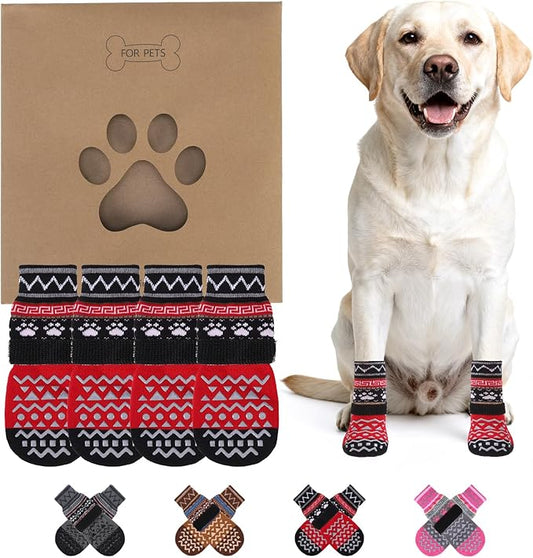 KOOLTAIL Dog Socks to Prevent Licking Paws for Hardwood Floors Anti Slip,Warm Winter Pet Boots&Paw Protector with Grippers,Double Sides Puppy Shoes Booties for Small Medium Large Senior Dogs L