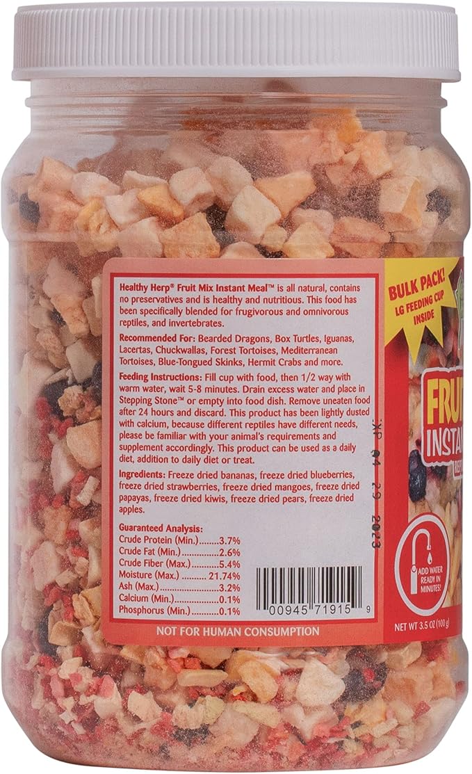 Healthy Herp Fruit Mix Instant Meal Reptile Food - Bearded Dragon Accessories & Bearded Dragon Food - Nutritious Blend for Bearded Dragons, Box Turtles, Tortoises, Hermit Crabs - 3.5 oz (99g)