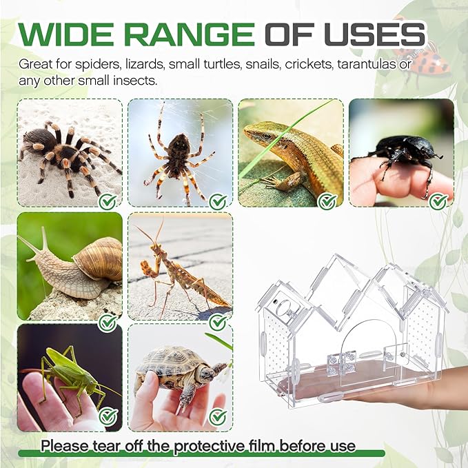Weysat Jumping Spider Enclosure 7.5" x 3.15" x 5.3" Acrylic Tarantula Enclosure Castle Style Insect Terrarium with Magnetic Door Transparent Terrarium for Reptiles, Amphibians and Spiders