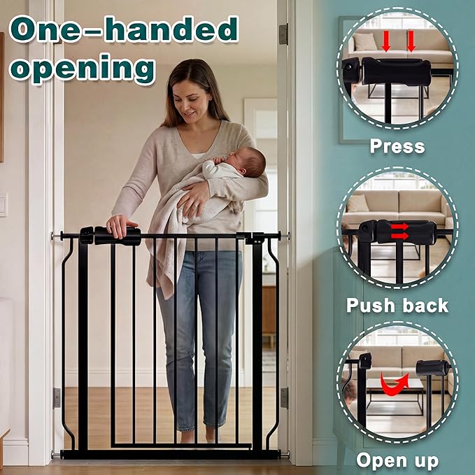 Extra Wide Baby Gate with Door, 52.76~62.2 Inch Wide Presure Mounted No Drill Metal Auto Close Child Gate for Stair Doorway - Indoor Outdoor Safty Gate for Toddler Dog Doggie, Black