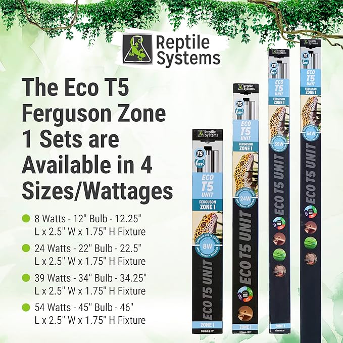 Reptile Systems Eco T5 Unit Zone 1 Reptile Lighting Kit – 48in-54w – Slimline Fixture with HOT5 Lamp, Reflector & Flicker-Free Ballast – Ideal for Terrariums, Chameleons & Geckos
