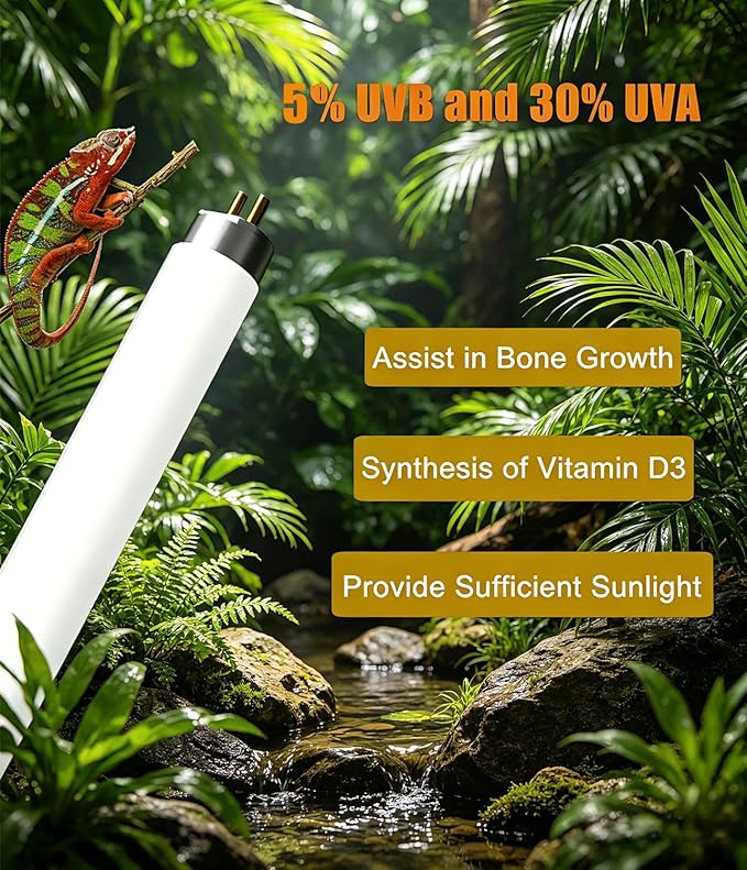 3 Pack T5 HO 5.0 UVB Reptile Light Bulb 8W 12 Inch, UVA UVB Fluorescent Lamp Tube, Simulate Natural Sunlight for Bearded Dragon, Chameleon, Turtle, Tortoise, Lizard, Reptiles & Amphibians
