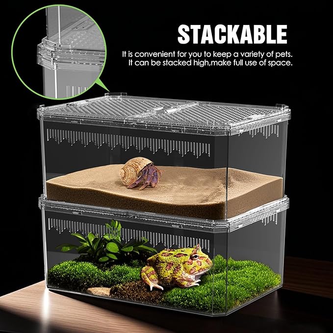 【No Assembly】 Breathable and Secure Reptile Tank with high Transparency - Ideal Container House for Hermit Crab, Tarantula Enclosure, Cricket Habitat or Jumping Spider Habitat (S)
