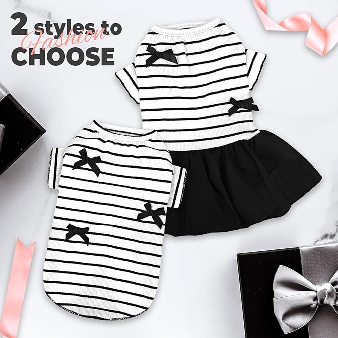 Dog Dresses, Pet Dog Princess Stripe Bowknot Dress for Dogs Female,Dogs Dress for Small Cats Girl Spring Summer Puppy Clothes(Medium)
