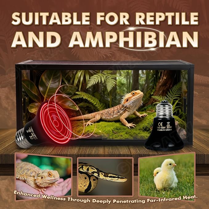 2-Pack Ceramic Heat Emitter Lamp 0.2inch(60mm)?€? 25W, Non-Light Emitting, 24/7 Safe Heat for Reptiles & Small Pets, E26