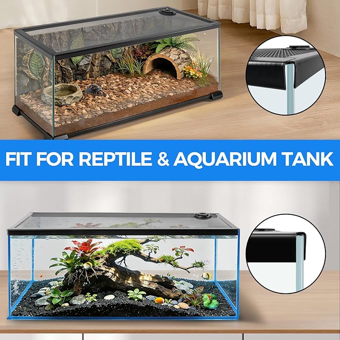 REPTI ZOO Terrarium Screen Cover with Cable Control for Reptile & Aquarium Tank, 30x12 inch Durable Steel Frame & Mesh Top for Reptile & Turtle & Fish Tank