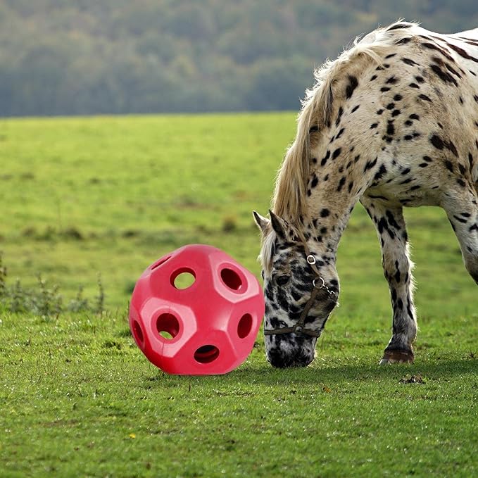 15.7" Horse Treat Ball,Hay Feeder Toy, Funny Horse Toys Snack Ball,Carrot Feeding Toy Ball Carrot Feeder Toy Feed Ball Hanging for Paddock Stall Stable Horses Feeding Supplies (Red)