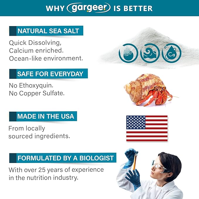 Gargeer Hermit Crab Soaking Salt, Ocean-Like Environment, Includes Calcium and Trace Minerals, No additives or Harmful Ingredients. for Optimal Health and Well-Being. Made in The USA. Enjoy !